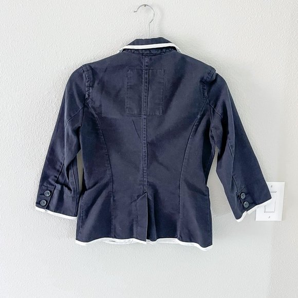 American Eagle Outfitters Black Denim 3/4 Sleeve Blazer with White Piping - Picture 4 of 5